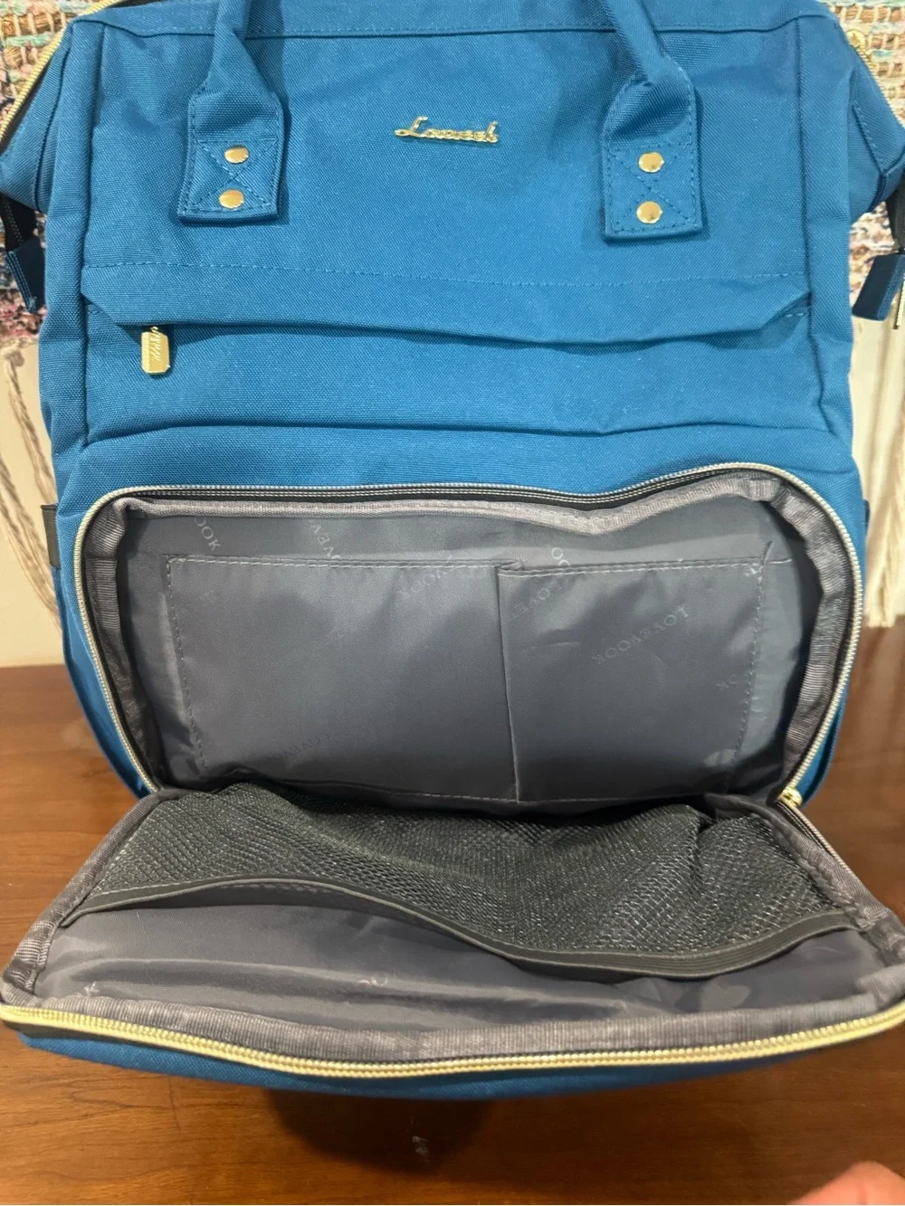 Lovevook Blue Everyday Backpack with Gold Hardware and Charging Station